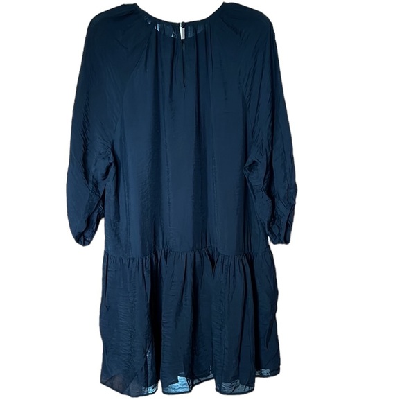 H&M New No Tag Black Semi Sheer Drop Waist Mini Dress. Sz M 3/4 Sleeve - Picture 1 of 9